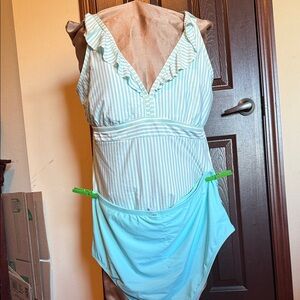 Striped V-Neck One-Piece Swimsuit